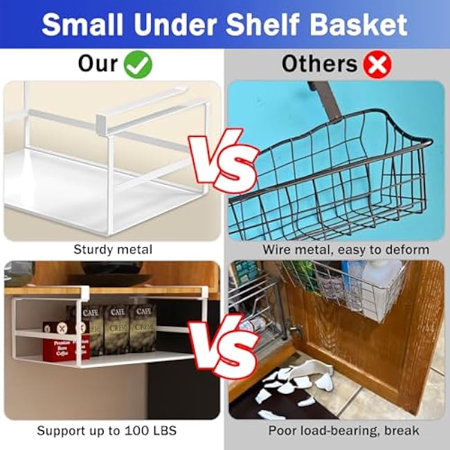 2 Pack Under Shelf Storage Basket Organizer Hanging Holder Metal Under Cabinet Organizer for Kitchen, Pantry, Desk, Bookshelf, Cabinet Slide-in Hanging Storage Basket(Large)
