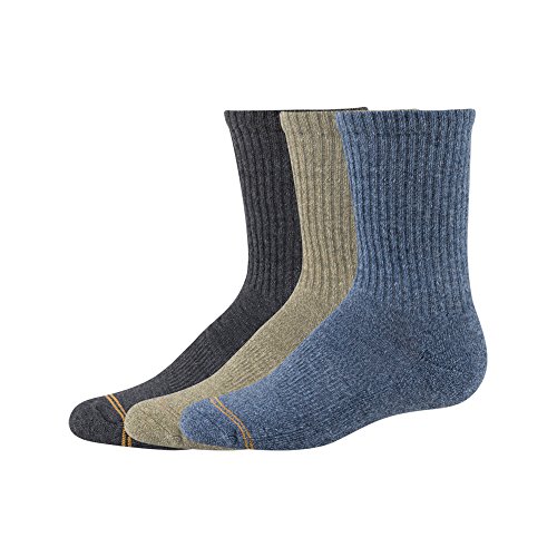 Gold Toe Boys' Big Bomber Crew Socks, 3 Pairs, Indigo, Khaki Heather, Charcoal Heather, Shoe Size: 3-9