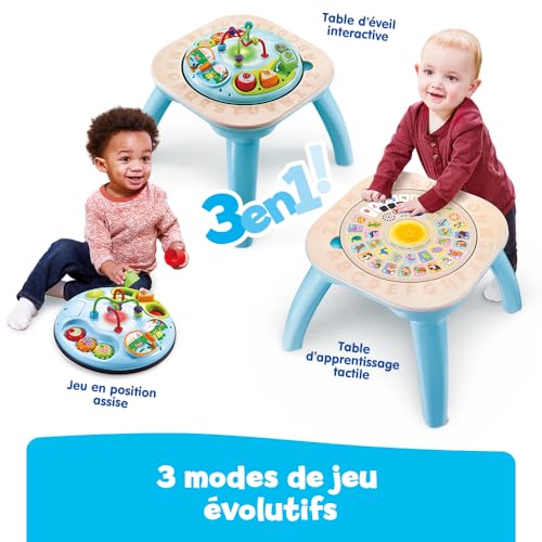 VTech Table d'Activités Évolutive Nature Table Jeux Bébé Réversible et Interactive Partiellement en Bois Jouet d'Éveil Musical Trieur de Formes Cadeau Bébé Dès Contenu en Français - vue 4