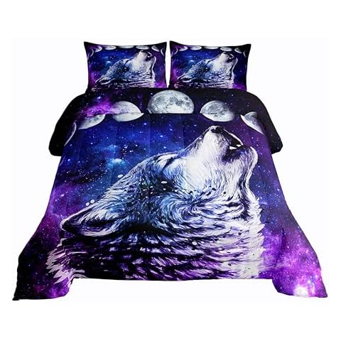 Erosebridal Howling Wolf Galaxy Bedding Set Cover