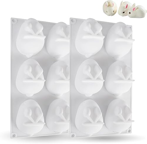 JOINSI Molde de silicona de conejo de Pascua 3D para hornear para chocolate, fondant, mousse, pasteles, pudín, gelatina, postre y jabón (6 cavidades)