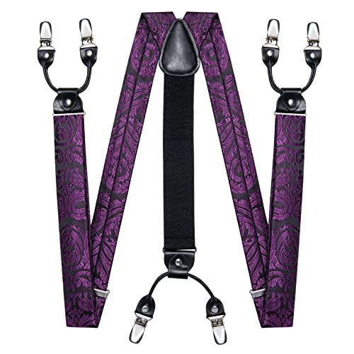 Image of DiBanGu Paisley Bow Tie and Supenders for Men Tuxedo Heavy Duty 6 Clips Suspender Adjustable Y-Shape Mens Trouser Braces