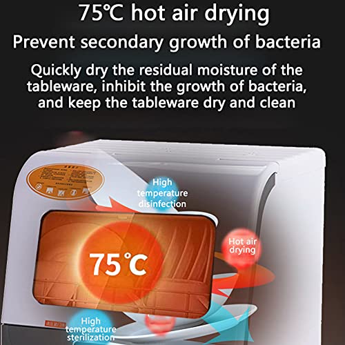 1200W Tafelblad Vaatwasser Vrijstaande Draagbare Mini-Vaatwasser Met 6 Plaatsinstellingen 75 ℃ Hoge Temperatuur LED-Display 5 Wasfuncties Energie-Efficiënt,Wit - Afbeelding 6