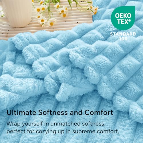 Image of BEDELITE 3D Checked Light Blue Fleece Throw Blanket for Couch, 50x60 Inches