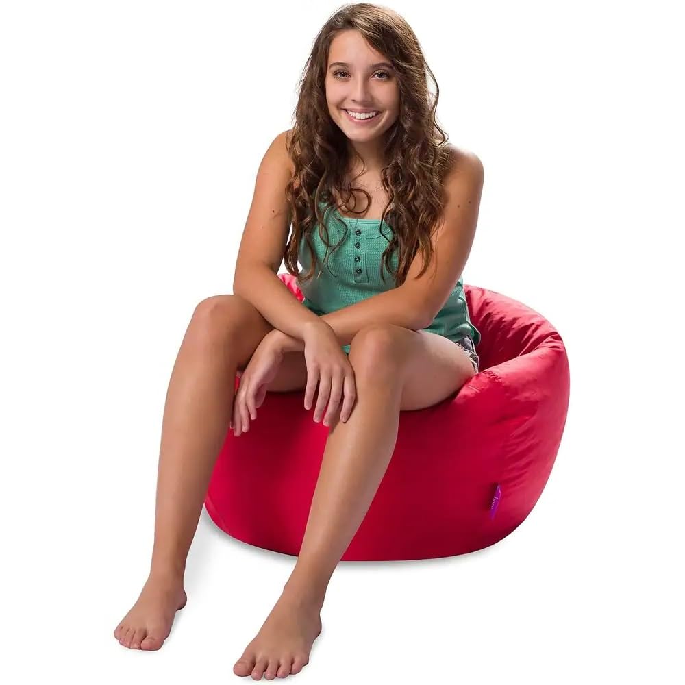 Adult Kids & Teen Bean Bag Chair Lounger with Super Soft Plush Fluffy Seat | Pretty Deep Red Color All Seasons 100' Round Gaming Bean Bag | Lightweight Stuffed Flexible Durable