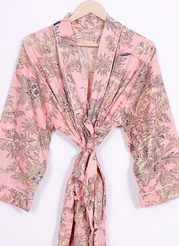 Image of Pure 100% Cotton Robe For Womens Bathrobe Dressing Gown Long sleepwear Free Size Kimono