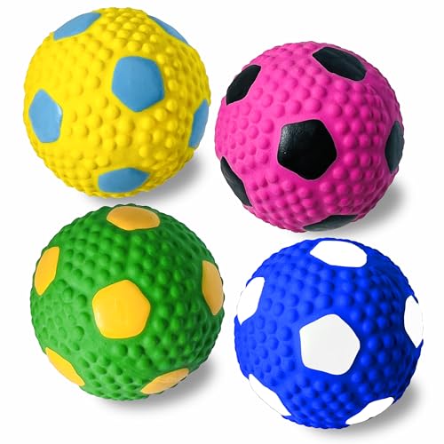 HOLYSTEED 2 Squeaky Dog Toys for Small Dogs Mini Breed Latex Soccer Ball