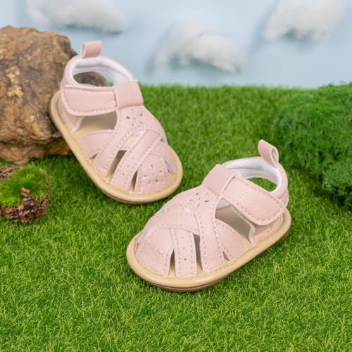 Image of Meckior Baby Toddler Infant Girls PU Leather Soft Open Toe Summer Sandals Flower Princess Flat Shoes