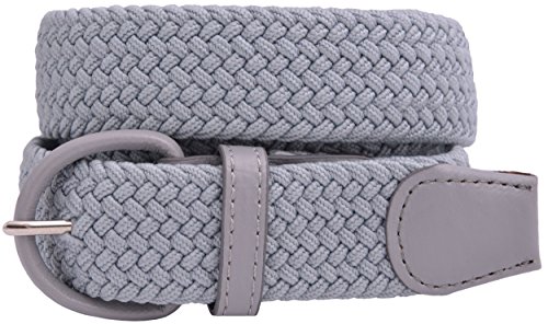 Leather Covered Buckle Woven Elastic Stretch Belt 1-1/4