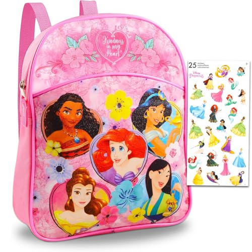 Mini mochila Disney Princesas pré-escola infantil jardim de infância ~ Deluxe 28 cm mochila escolar princesa com adesivos (Disney Princess School Supplies), Mochila Disney Princess, Disney Princess