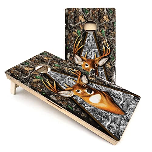 Skip's Garage Camo Deer Cornhole Boards - Includes (2) Boards (Resin Bags) + (2) Board Edge Lights