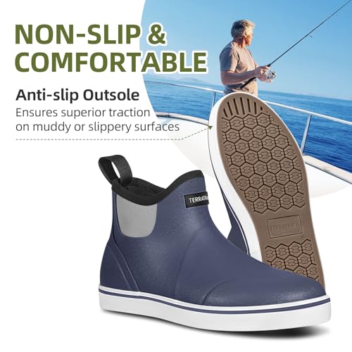Image of Men's Waterproof Deck Boots, Slip-On Ankle Rubber Boots