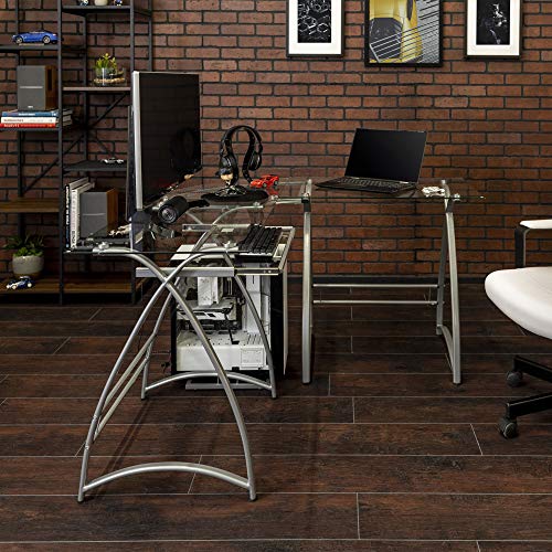 Walker Edison Ellis Modern Glass Top L Shaped Corner Gaming Desk with