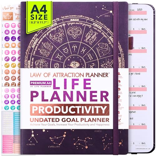 Life Planner - Undated Weekly & Monthly Planner 12-Month Journey to Increase Productivity | Gratitude Journal Life Organizer & Goal Journal | Include Foldable Vision Board Habit Tracker & Stickers