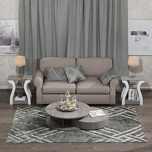 FROMJBEST End Tables Living Room Set of 2,Grey End Table with Charging Station,Grey Side Table, Nightstand for Bedroom, 3 Tier End Table with Storage Shelf for Living Room - Image 5