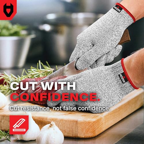 NoCry Premium Cut Resistant Gloves Food Grade — 100% Food Safe — Level 5 Meat Cutting Glove for Chefs & Butchers — Perfect Mandoline Glove or Oyster Shucking Gloves with Superior Comfort & Dexterity