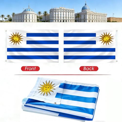 Image of Ahfulife Uruguay Flag 3x5 Ft, 1 Pc Large Uruguayan National Flags for Outdoor Indoor, Double Sided with Brass Eyelets for World Cup, Party, Garden, Bar, Street Decor