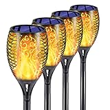 Solar Tiki Torches with Flickering Flame, 4 Pack Premium 99 LEDs Solar Flame Torch -IP65 Waterproof Flame Solar Lights Outdoor Landscape Decorative Torch Lights for Driveway Yard Patio