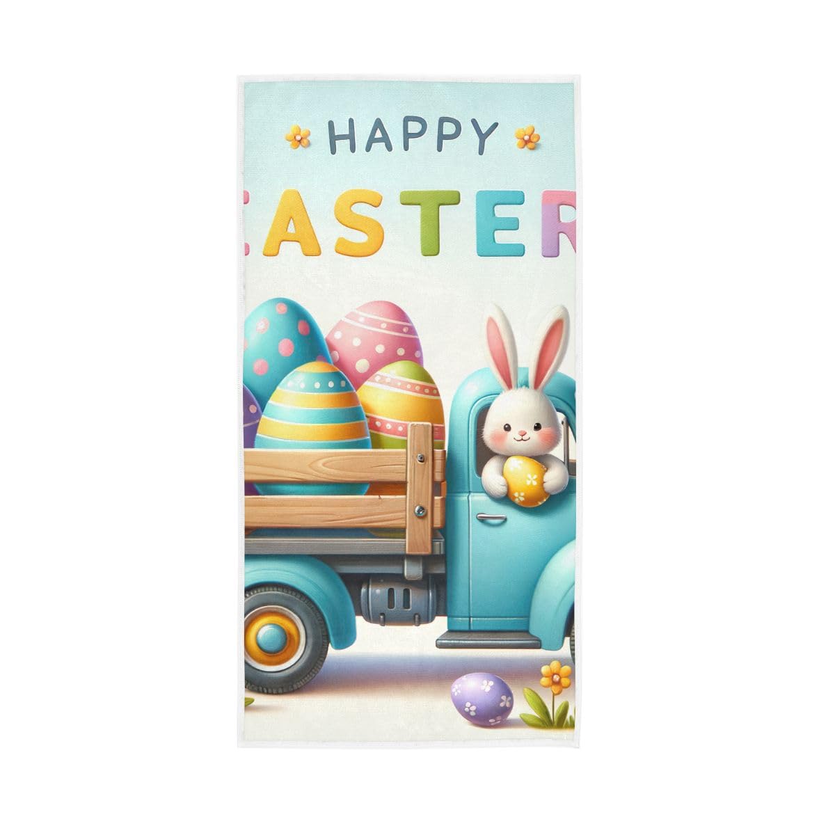 LSRCPD Cute Bunny Easter Eggs on Truck Hand Towel, 15 x 30 Inches, Soft Highly Absorbent Towels for Bathroom Gym Hotel