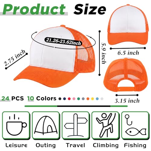 Image of Suhine 24 Pcs Blank Trucker Hat Bulk Unisex Mesh Baseball Cap for Sublimation Embroidery Vintage Adjustable Hat for Men Women