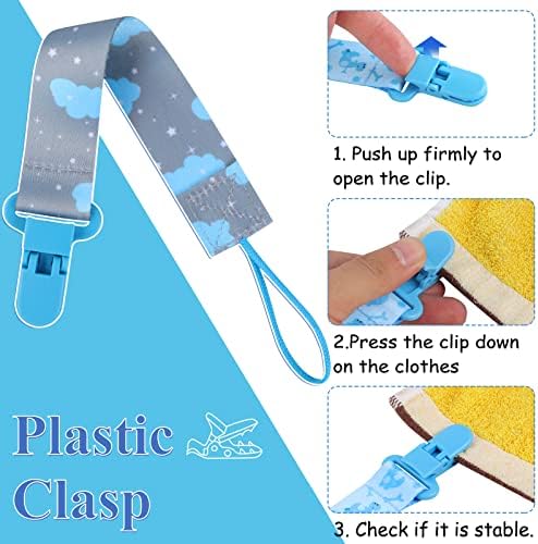 5 Pcs Dummy Clips with 5 Pcs Silicone Adapter, PP Material Baby Pacifier Clip for Boys, Soother Chain Holder Straps Teething Clips for Baby Teething Toys Baby Shower (Blue)