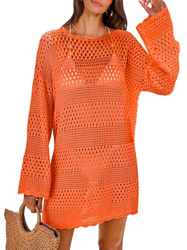 Image of ANRABESS Women Swimsuit Crochet Swim Cover Up 2026 Summer Bathing Suit Swimwear Mesh Knit Beach Dress Vacation Outfits
