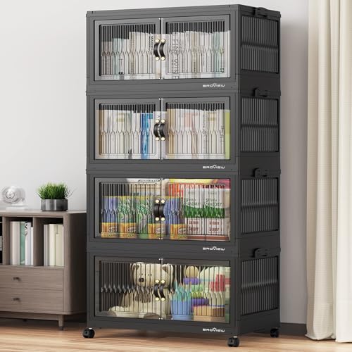 Image of BROVIEW 480Qt Stackable Storage Bins with Lid for Home Dorm, 4Pack Black