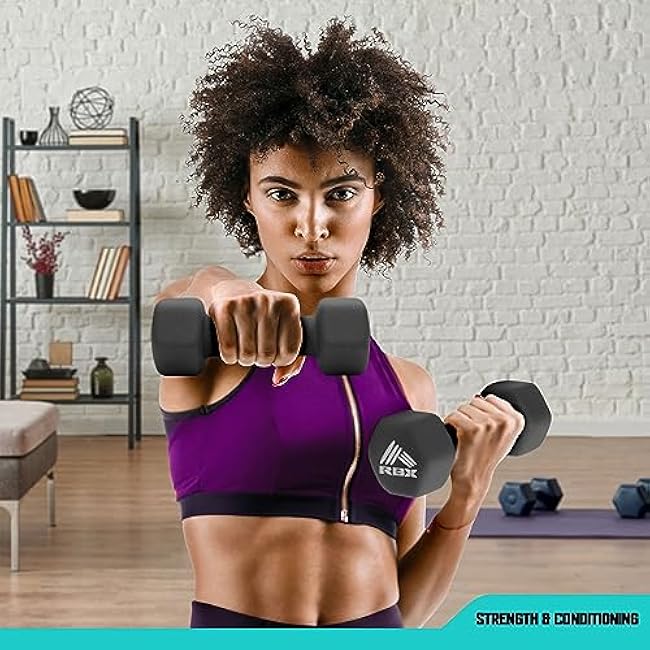 RBX Weights Dumbbells Set - Neoprene Arm Weights With Non-Slip Grip, Strength Training Equipment for Home or Gym, Anti-Roll