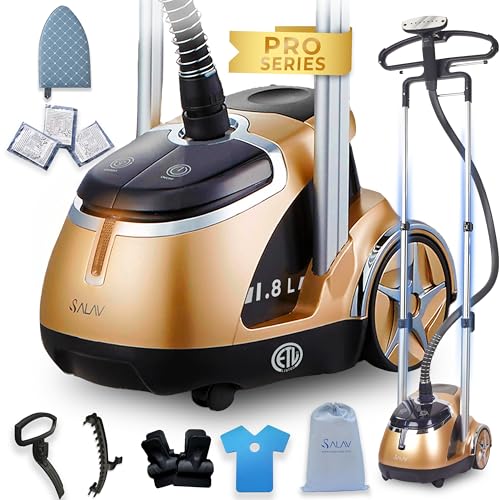 SALAV Professional Garment Steamer w/Stainless Steel Steam Plate and Accessories Pack