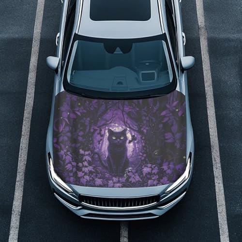 Image of Black Cat Car Hood Cover All Weather Protection Auto Exterior Accessories Halloween Universal Fit Hood Covers for Cars, Trucks, SUV, or Van Full Coverage