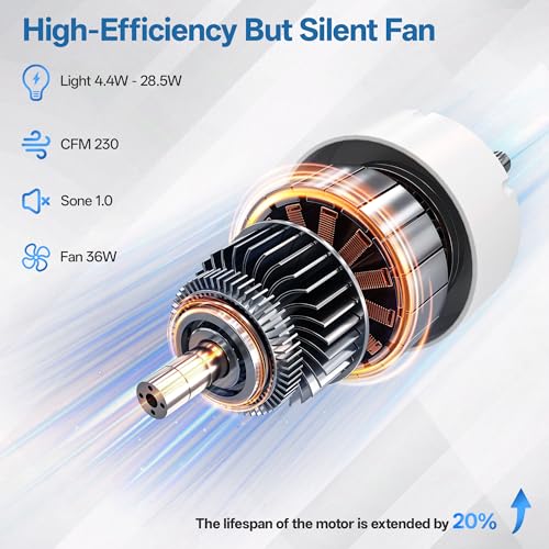 Image of Bathroom Exhaust Fan with Bluetooth Speaker, 230 CFM 1 Sone Exhaust fan with light. 7 RGB 3 Dynamic Light & 3 Color Temperatures (3000-4500-6500K)
