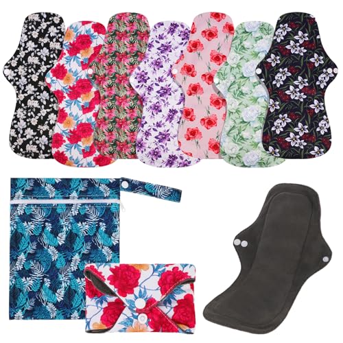 Image of PHOGARY Reusable Menstrual Pads, Washable Overnight Cloth Panty Liners, 7pcs Bamboo Cloth Large Sanitary Pads for Heavy Flow with 1pc Wet Bag