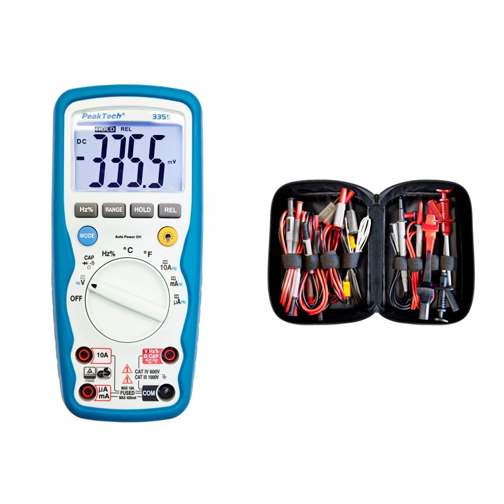 AmazonDe/PED20 & Peak Tech P 8200 – Messzubehör Set für Digital Multimeter, Prüfkabel Set, Elektronik Sortiment mit Prüfkabel, batteriebetrieben - 14-teilig inkl. Tasche