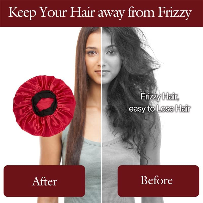 Miniatura 5 de Gorro de satén de seda, gorro de dormir extra grande y suave con banda elástica para cabello rizado y trenzas de rastas