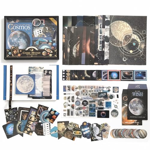 Image of The AutoStory Space Scrapbook Kit A6 Junk Journal Aesthetic Astronomy Stickers Dark Decorative Papers Washi Tape DIY Craft Art Diary Planner Supplies Galaxy Gift Teens (Cosmic Mystery, Black)
