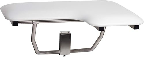 Seachrome Asiento de ducha Lift-Assist, mano izquierda en forma de L, ADA, montaje en pared, acolchado blanco Naugahyde