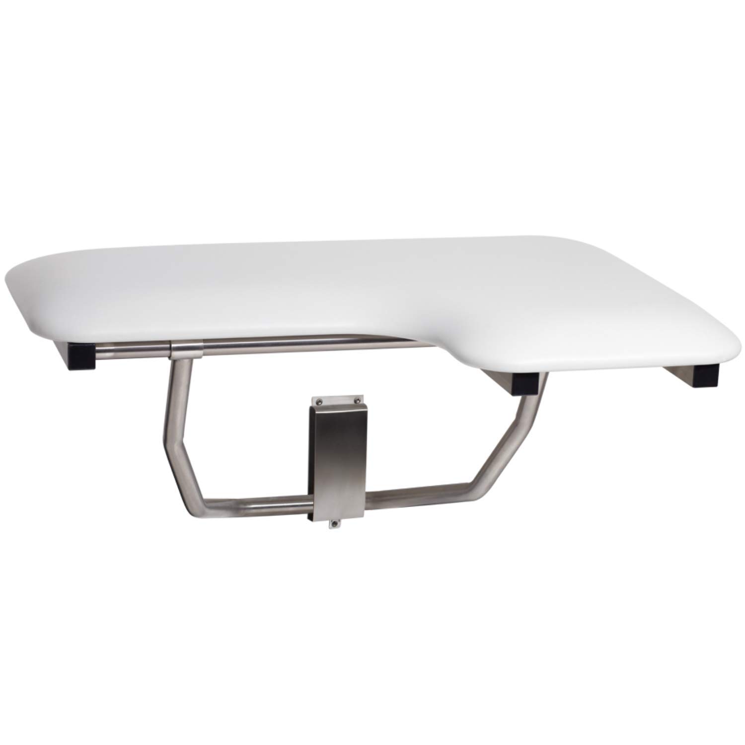 Seachrome Lift-Assist Shower Seat, L-Shaped Left-Hand, ADA, Wall Mount, Padded White Naugahyde