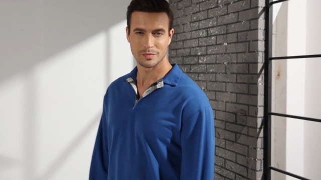 Camiseta polo de manga larga para hombre MorwenVeo, pulóver casual y para negocios, tejido suave y ligero, cuello clásico de tres botones, acabado con ribete a cuadros contrastante, ideal para trabajo, viajes y uso diario miniatura 6