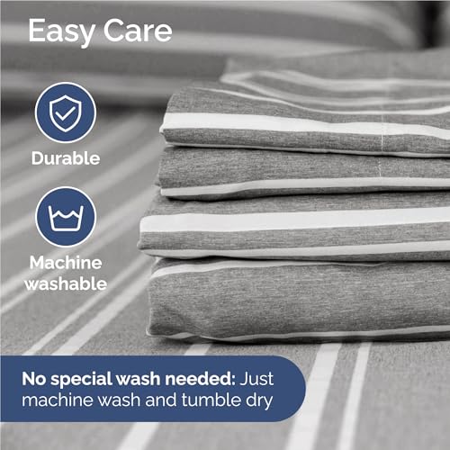 Image of Full 6 Piece Bed Sheet Set - Breathable & Cooling Sheets - Grey Stripes | Ultra-Soft Hotel Luxury Bedding Set with 8-16 Inch Deep Pockets, 1 Flat & 1 Fitted Sheet & 4 Pillowcases, Wrinkle & Fade Free
