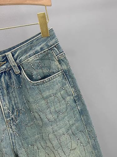 Women's Diamond Jeans Shiny High Waisted Straight Leg Denim Pants Loose with Pocket Jeans3