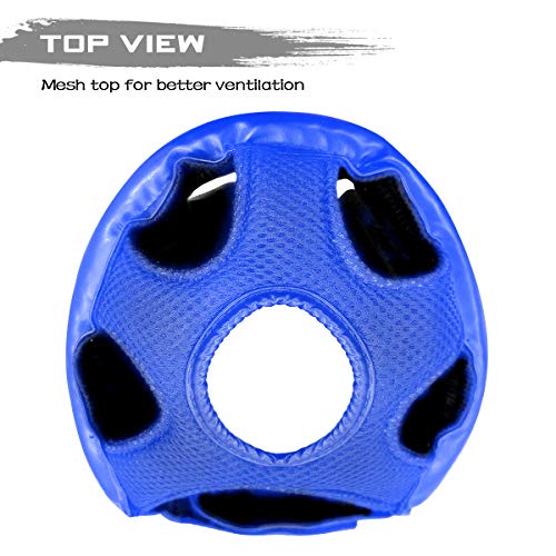 Luniquz Boxing Headgear for Kids Junior Headguard Helmet for MMA Sparring Karate Taekwondo, M Blue