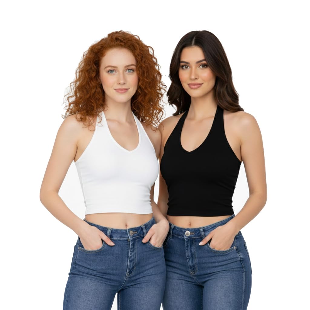 pinovo Cotton Blend Sleeveless Crop Top for Girls & Women (Pack of 2)-picture-43