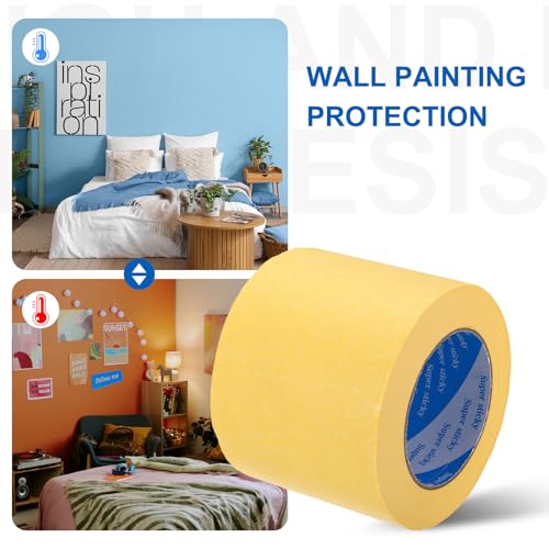 Image of PATIKIL Painters Tape 4 Inch x 55 Yards, Adhesive Masking Tape Yellow Paint Tapes for Wall Painting DIY Artist Craft Arts Decoration Labeling