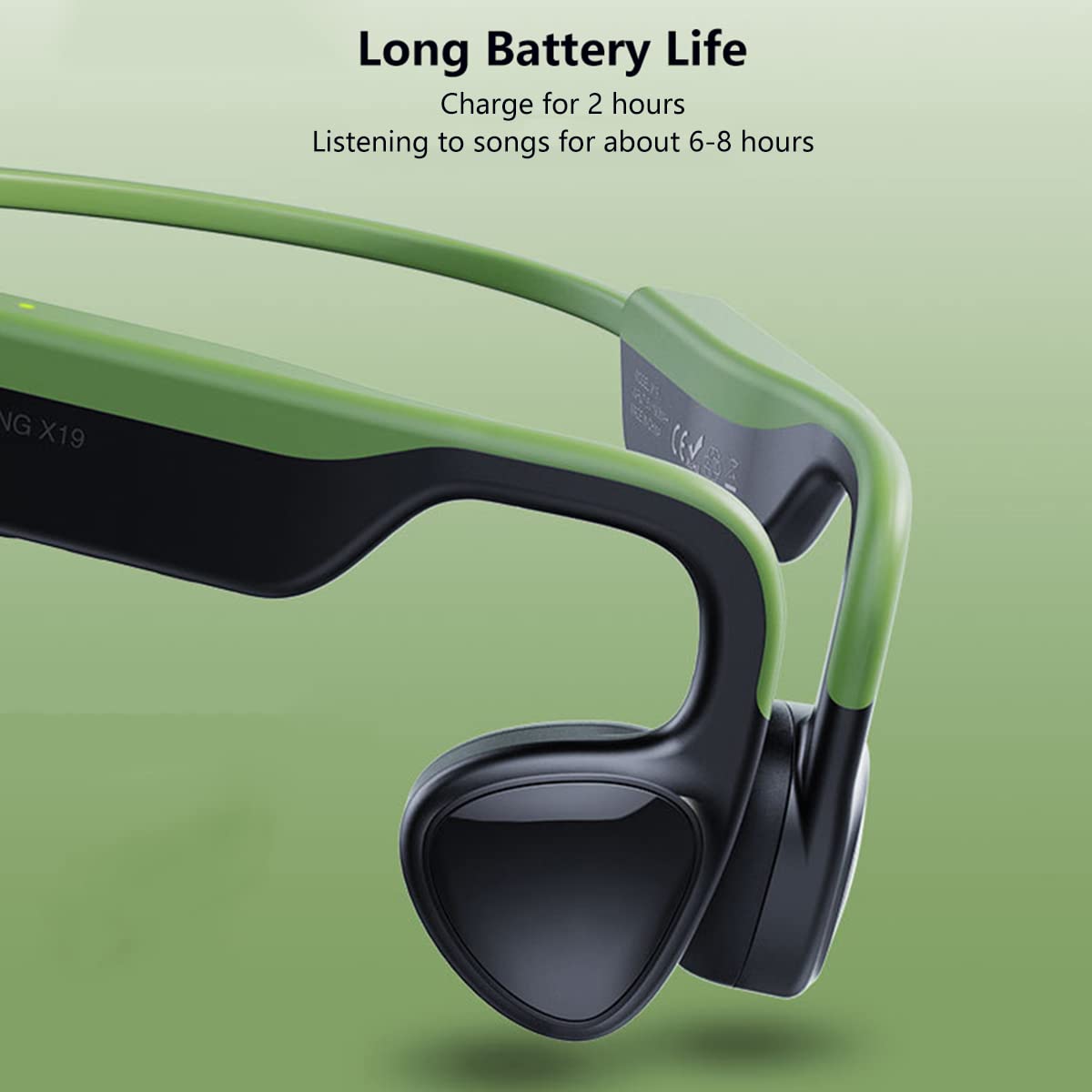 Bezprzewodowe słuchawki sportowe Bluetooth 5.0, przewodzenie kostne / otwarte douszne, bezprzewodowe słuchawki z redukcją szumów, słuchawki stereo do biegania, jazdy na rowerze, fitnessu, jazdy, wędrówek, magnetyczne ładowanie, zielone