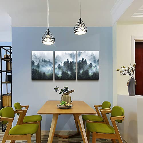 Dzrwubhs Canvas Wall Art For Living Room Modern Family Wall Decorations For Bedroom Office Wall Decor Foggy Forest Trees Landscape Wall Painting Prints Art Pictures Artwork Room Home Decor 3 Piece thumb #5