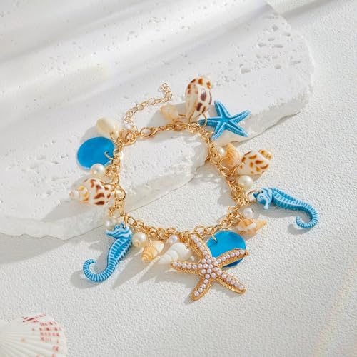 Bohemian Style Conch Starfish Seahorse Shell Pearl Bracelet Ocean Theme Beach Jewelry for Women Adjustable Bangle4
