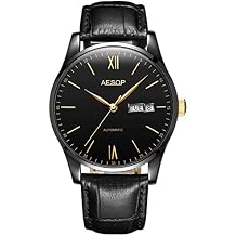 Men Fashion Simple Automatic Mechanical Watch Ultra Thin Waterproof Leather Strap Minimalist Wristwatch