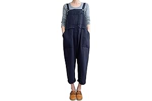 Women’s Fashion Blue Linen Casual Loose Overalls
