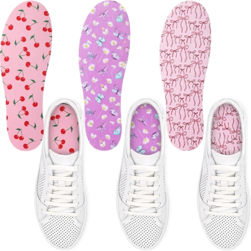 3 Pairs No Show Socks Sockless Shoe Liner Washable Barefoot Shoe Insoles No Slipping Inserts (Sweet Style)