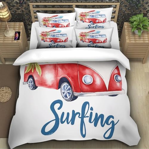 Parure de lit Surf Van 135x200 microfibre housse de couette vintage pour lit simple ado